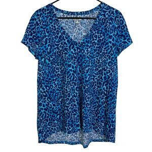 Lilly Pulitzer Etta V Neck Shirt Womens Medium Blue My Favorite Spot Leopard